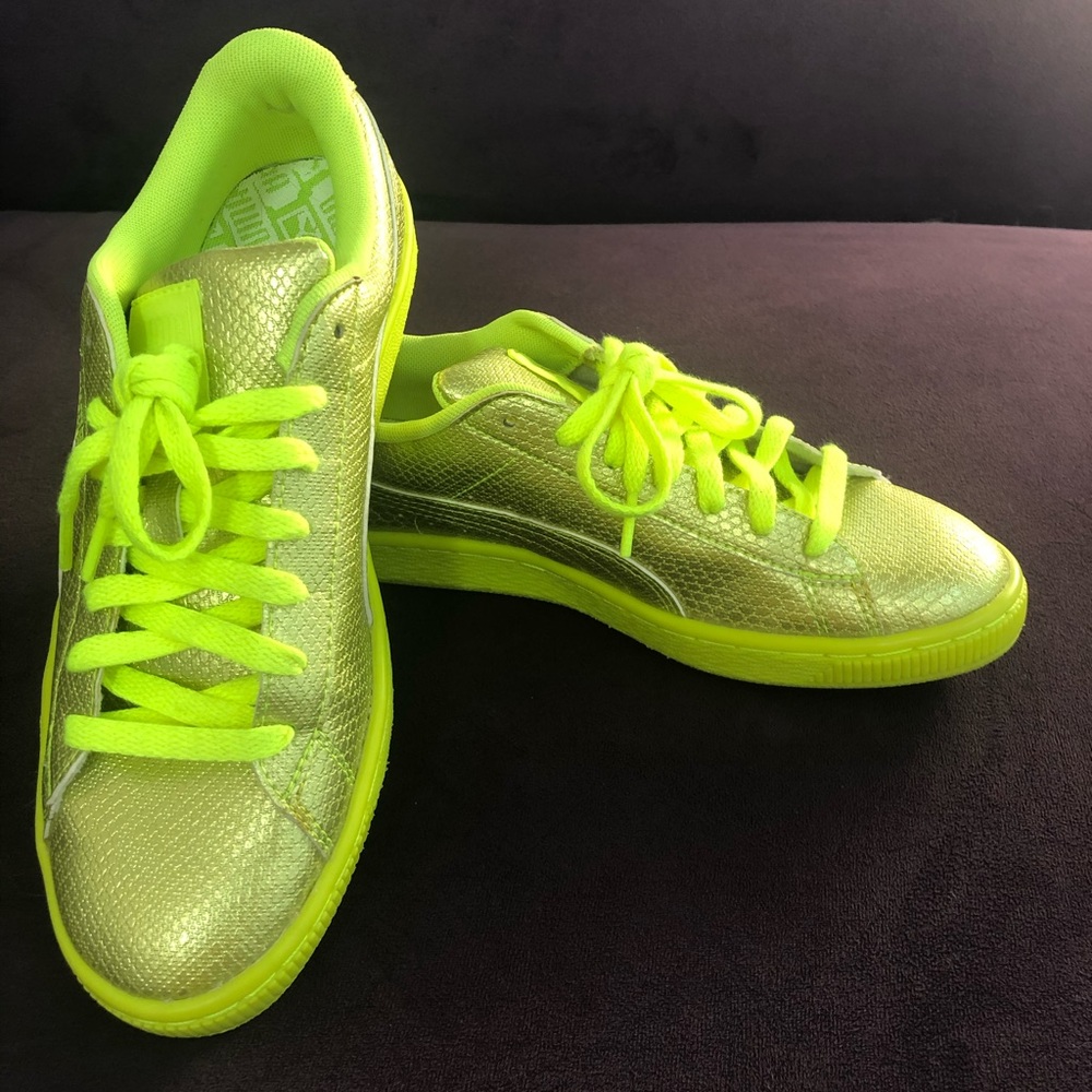 Awesome fluorescent yellow Puma sneakers.